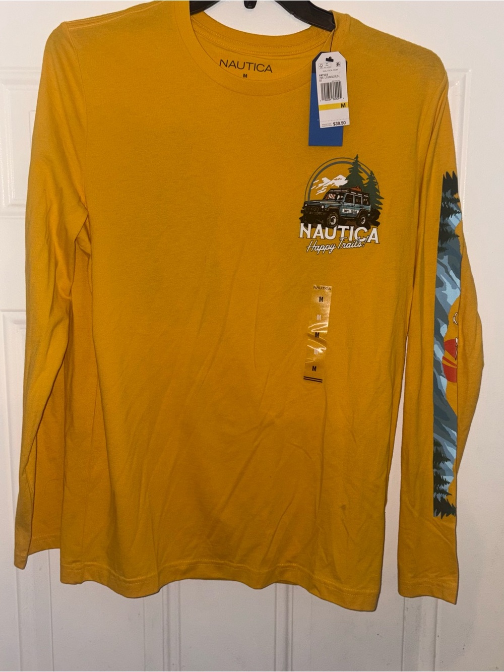 Nautica Men's Long Sleeve Tee Yellow with Sleeve Graphic